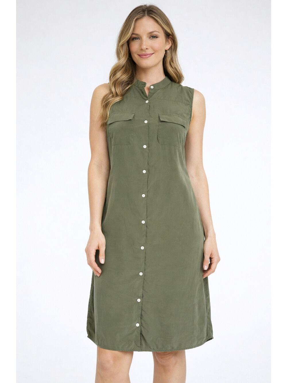 Tommy Bahama Silk Sleeveless Shirt Dress Button Up Womens Medium Green Midi